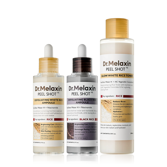 Dr.Melaxin | Kit Exfoliante de 3 Pasos con Arroz y AHA + BHA — Destapa Poros, Ilumina y Alisa la Piel sin Resecar