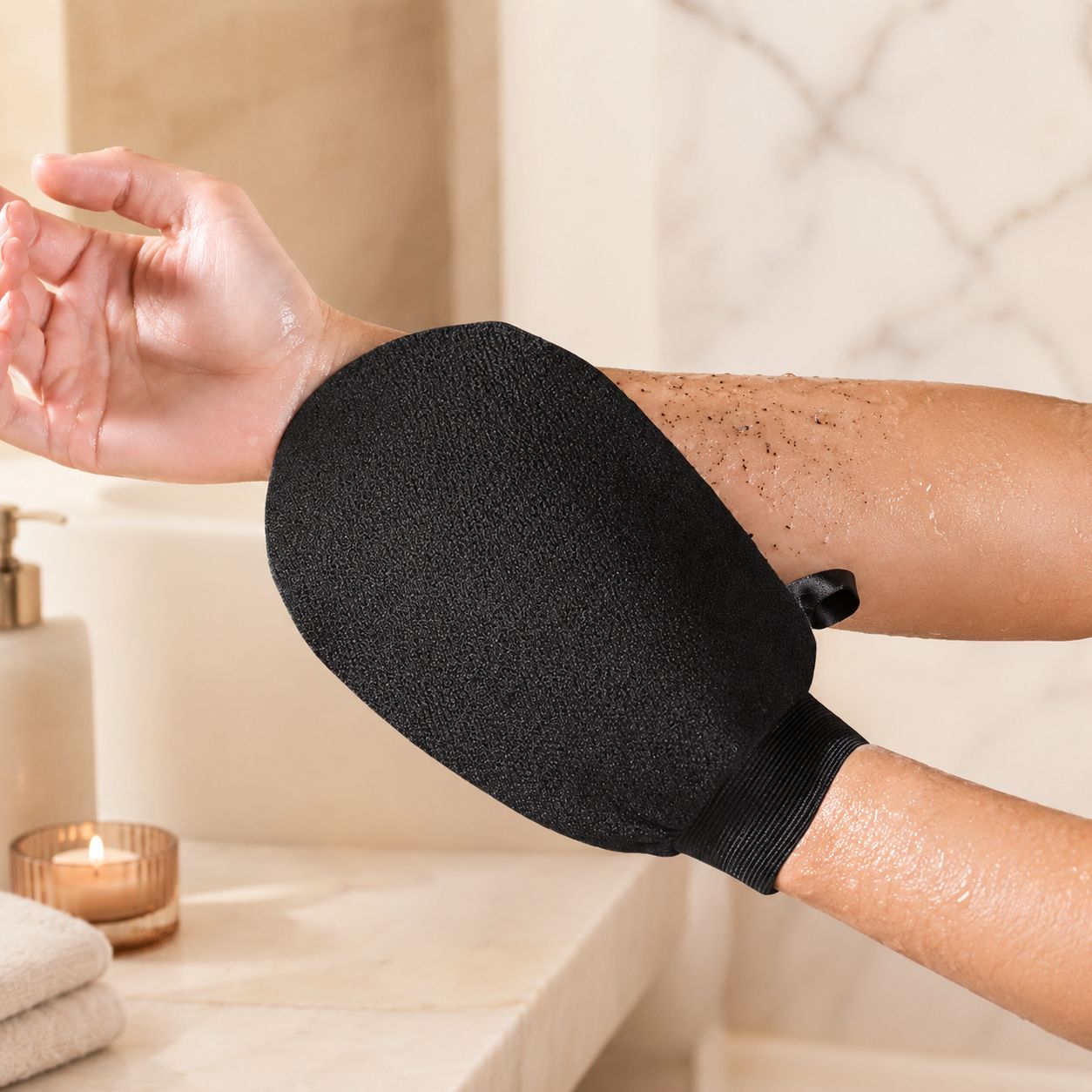 Guante Exfoliante Corporal de Fibra de Viscosa — Prepara tu Piel para un Bronceado Uniforme y Duradero